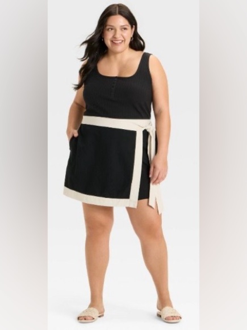 Ava & Viv Mini Wrap Skort Women's 3X Black Beige Trim Casual Skirt Shorts Plus